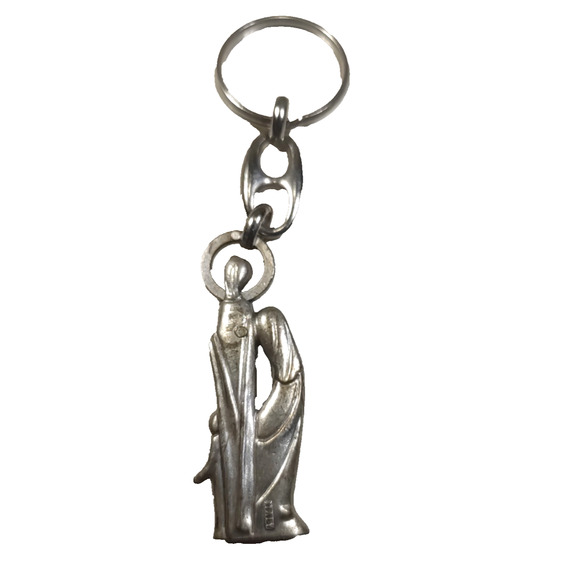 Stylized Joseph Mary Jesus Silver Tone Keychain Religious Made in Italy - Picture 3 of 6